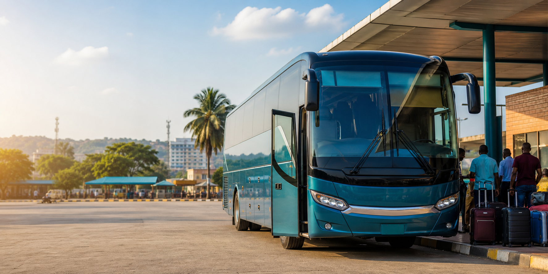 Bus moderne pret au depart dans une gare routiere